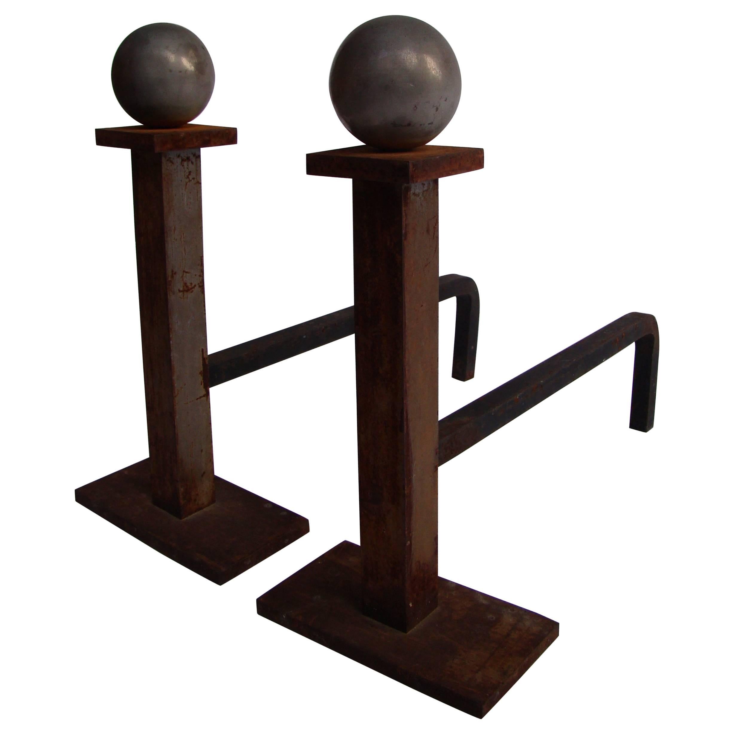 1940s Pair of Andirons by Jacques Adnet