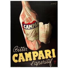 Original Vintage Drink Advertising Poster by Fisa for Bitter Campari Aperitif