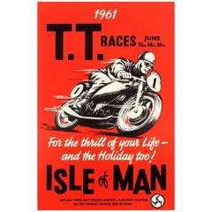 Rare Original Vintage Motorcycle Racing Poster for the 1961 Isle of Man TT Race