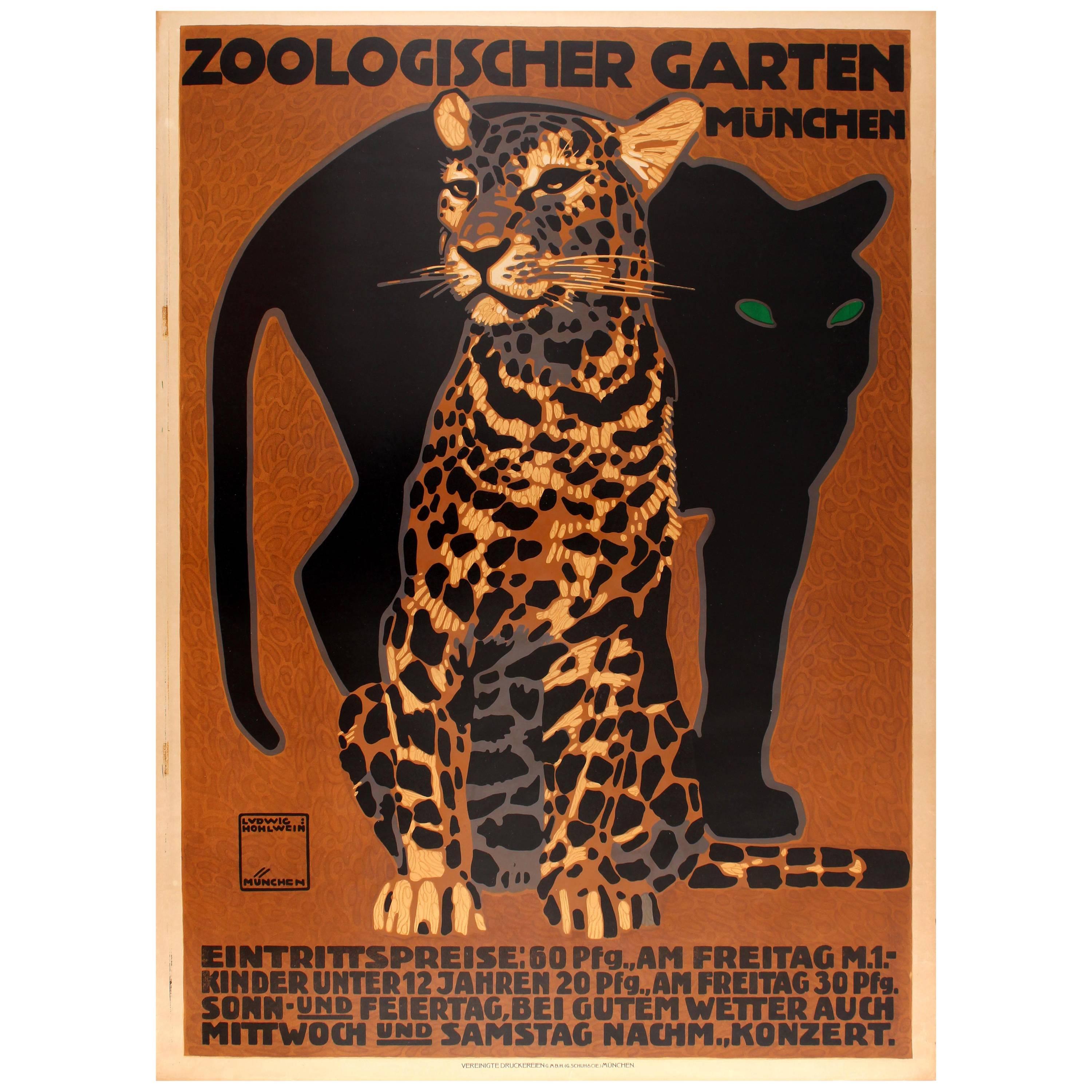 Original Antique Poster by Hohlwein for Munich Zoo - Zoologischer Garten Munchen