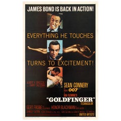 Original Vintage 007 Movie Poster for Goldfinger - James Bond Is Back in Action