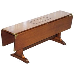 Extending Military Campaign Coffee Table with Brass Hardware and Central Storage