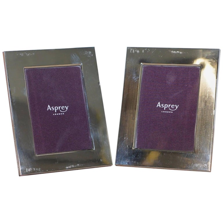 Pair of Asprey London Crosshatch Sterling Silver Picture Frames Very