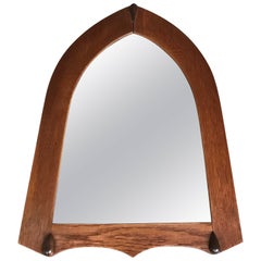 Early 1900s Arts & Crafts Stylized Triangle Wall Mirror in Oak & hardwood Frame