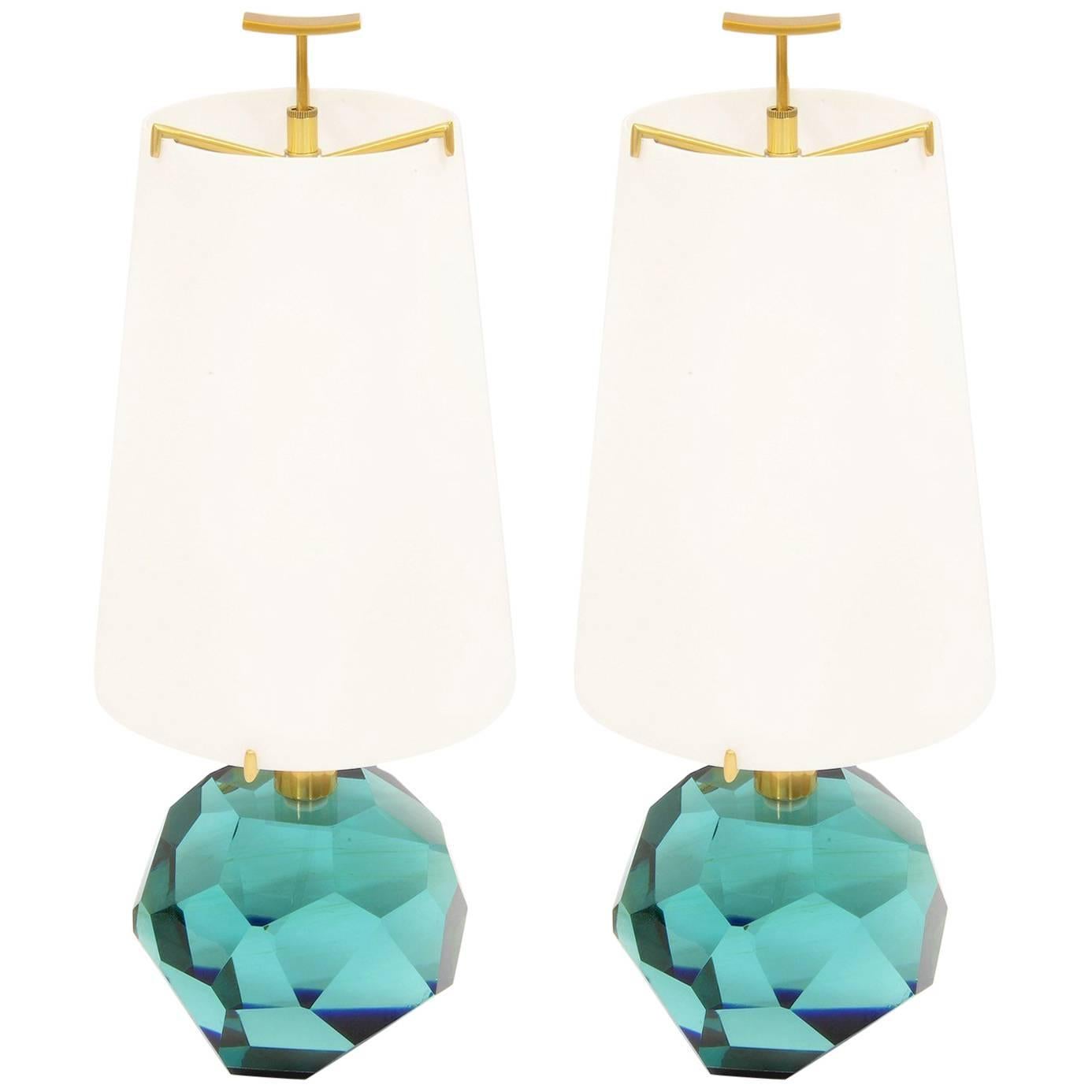 Pair of Lamps "Diamante Blu" by Roberto Giulio Rida For Sale