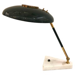 Italian 1950 Green Enamel, Marble and Brass Desk Lamp