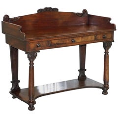 Antique Victorian Flamed Mahogany Console Writing Desk Table Wash Stand