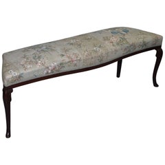 Stunning Victorian Mahogany Bench Part of Suite Silk Floral and Birds Upholstery