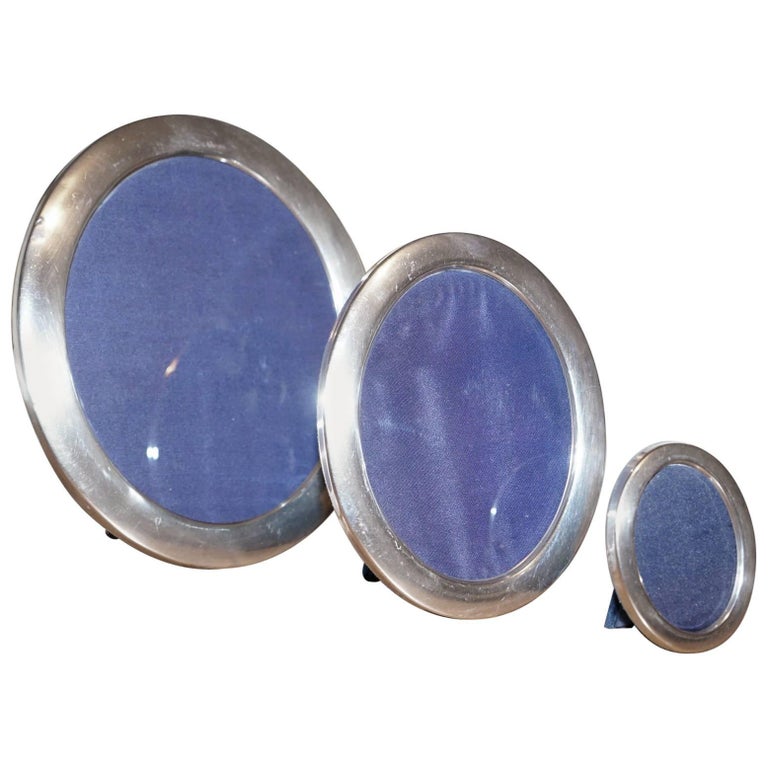Set of Three Rare Sterling Silver Asprey London Oval Picture Frames at