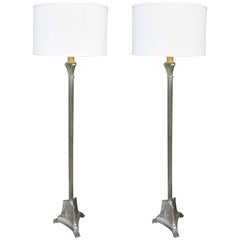 Pair of French Silvered Empire Style Floor Lamps
