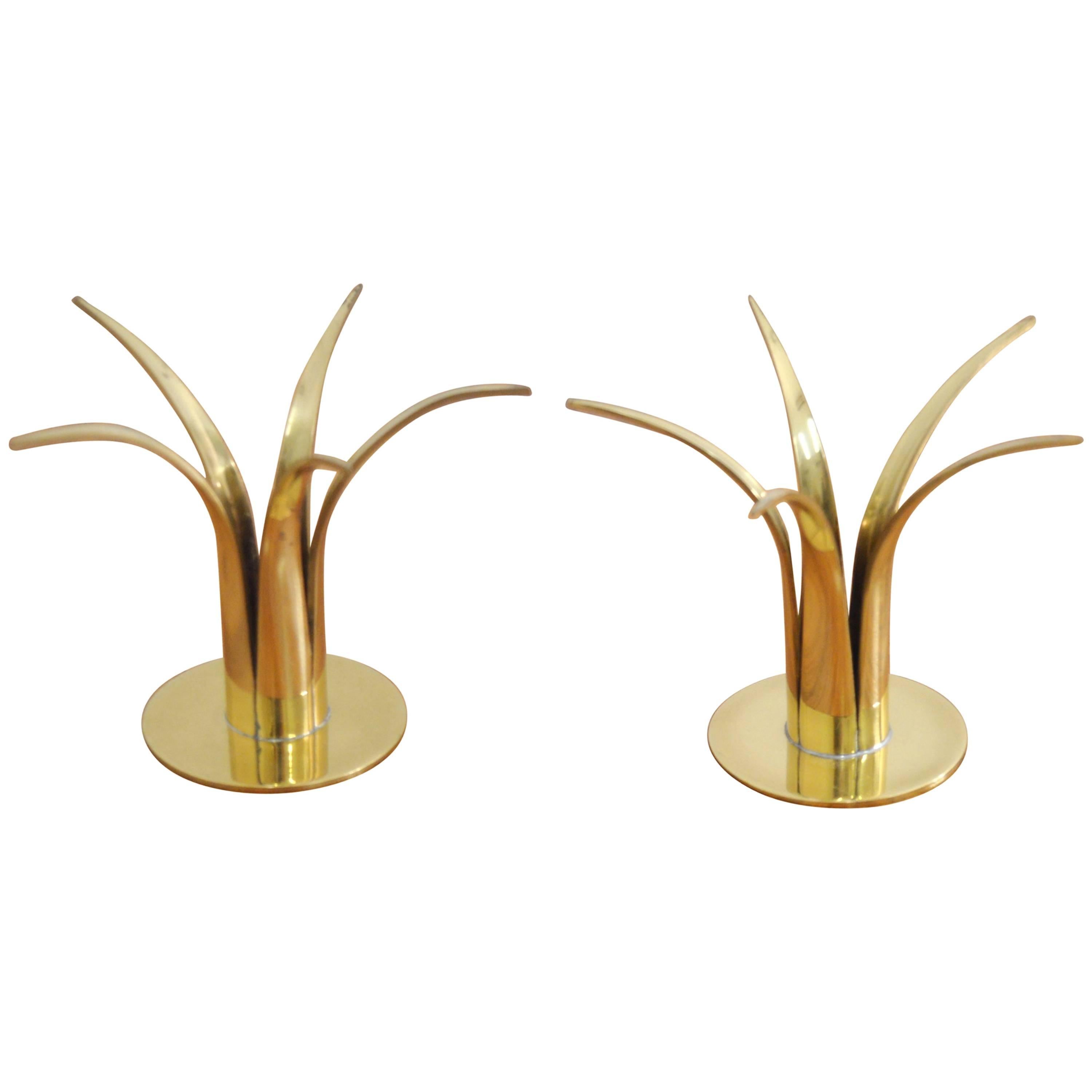 Rare Brass Candlesticks Ystad Metall Liljan the Lily For Sale