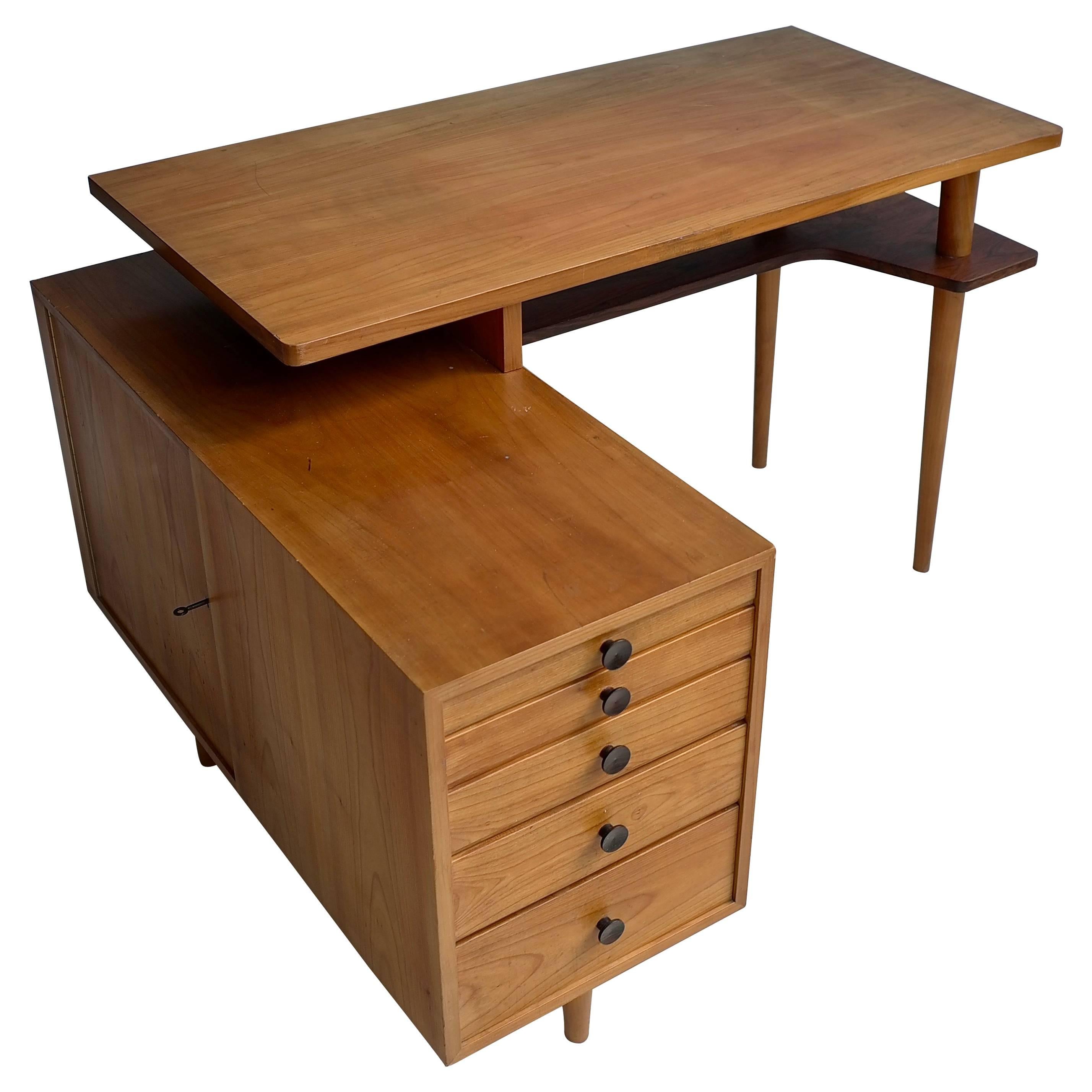 Elegant L Shaped 1950s Desk with Fine Macassar Ebony Details