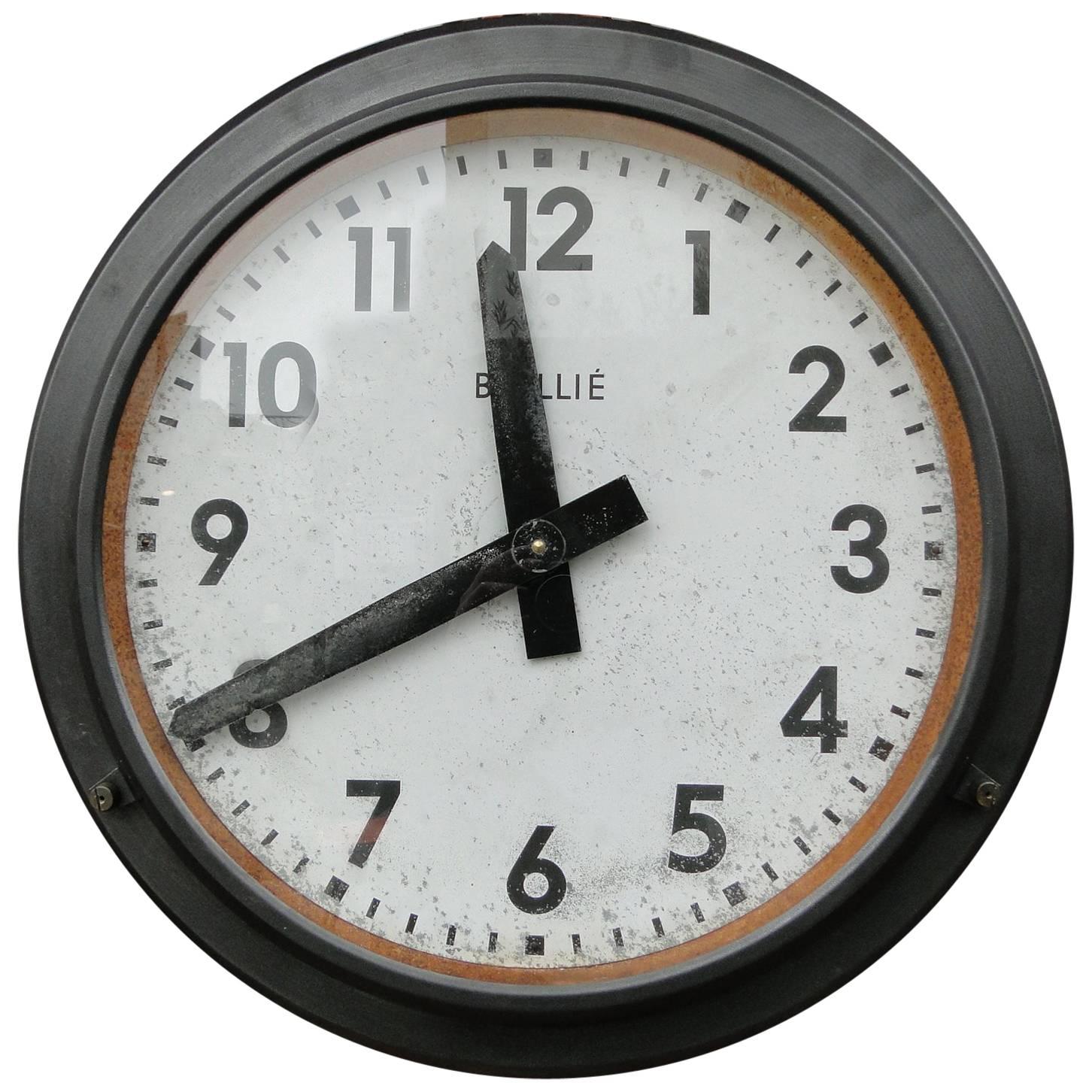 French Railway Clock from the 1960s, Graphite Metal