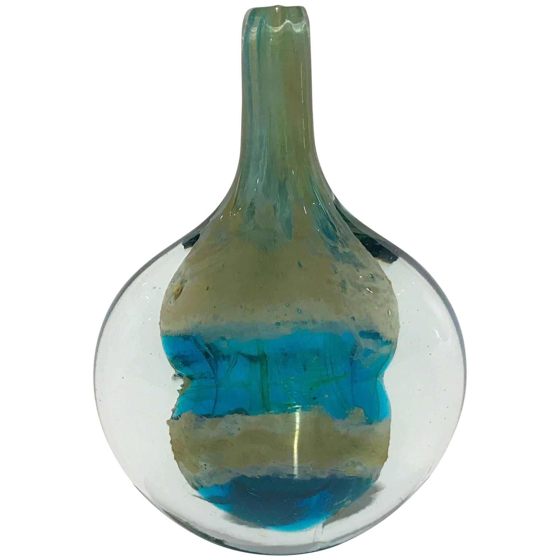 Early Handcrafted 'Cut Ice' Fish Vase by Michael Harris for Mdina