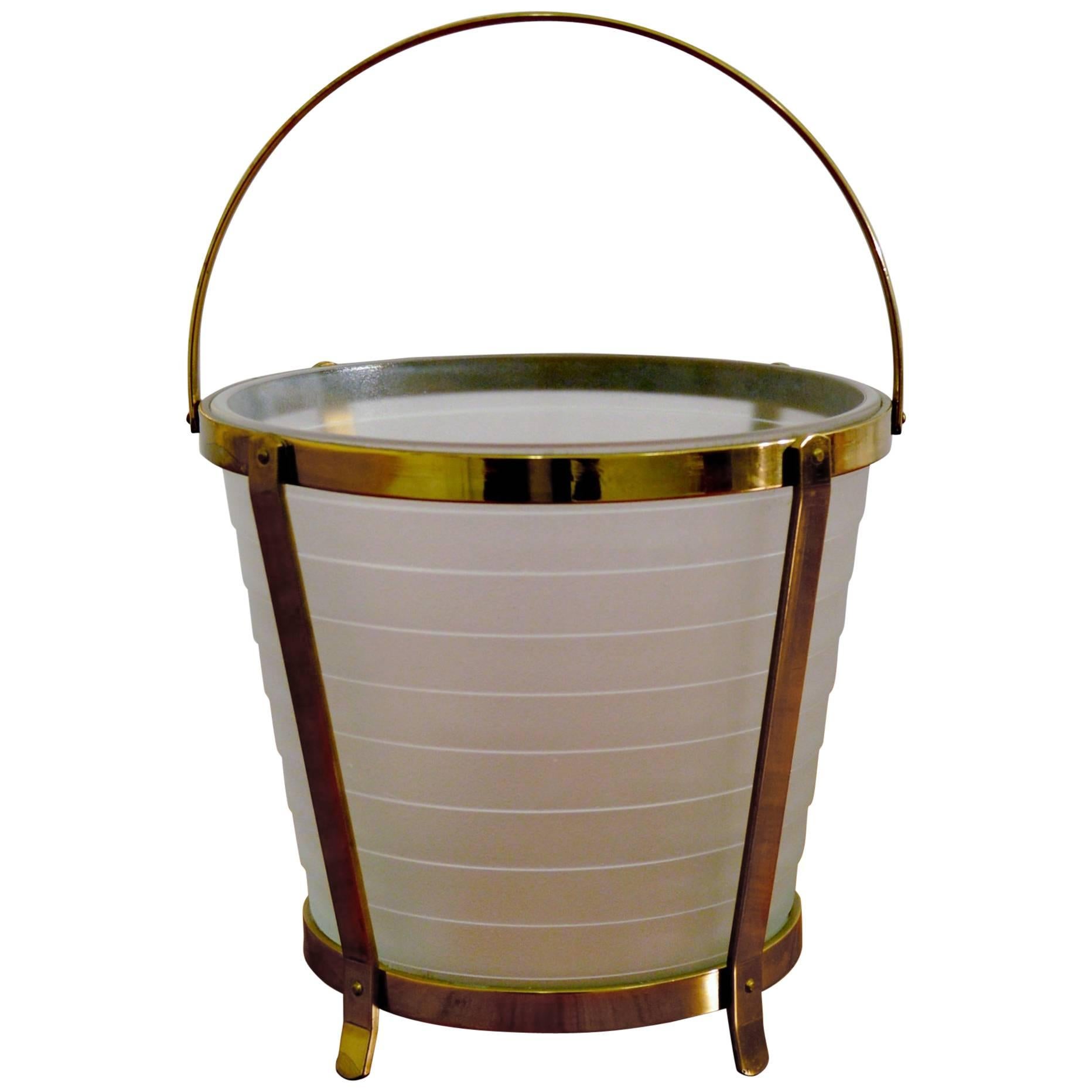 Art Deco Brass and Glass Ice Bucket For Sale
