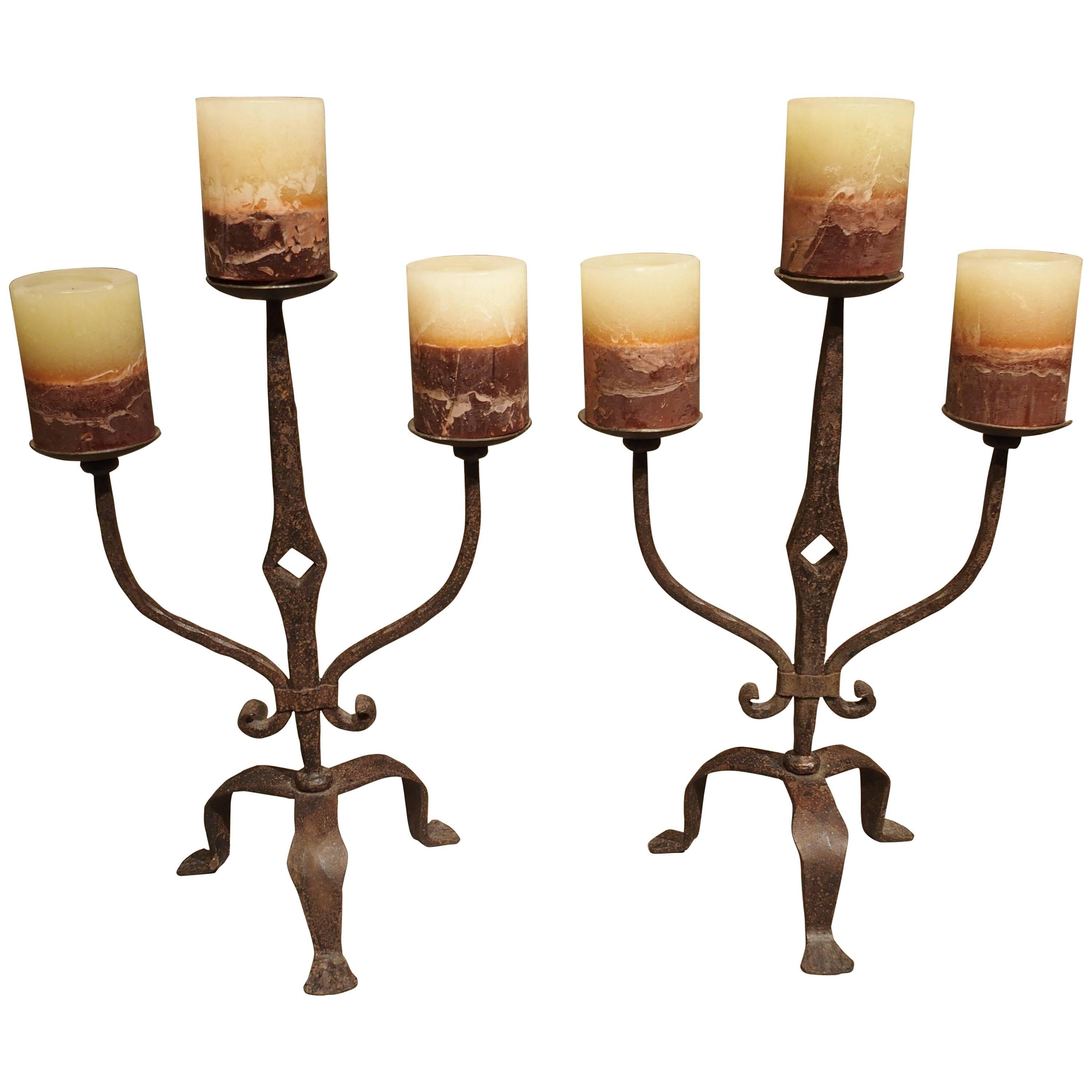 Pair of Forged Iron Candelabras from France