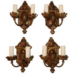 Antique Beautiful Set of Four 1920s Brass Sconces