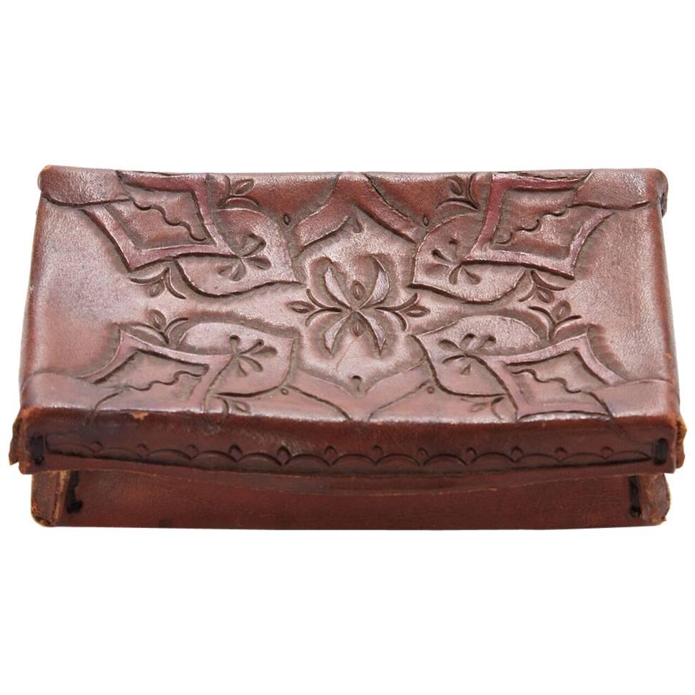 Early 20th Century Small Tooled Leather Box from Mexico For Sale