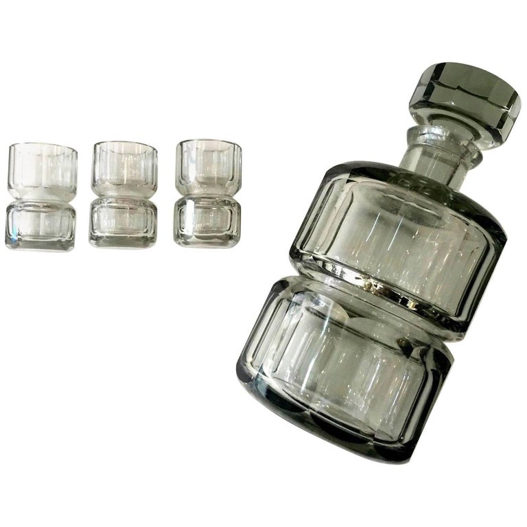 Czechoslovakian Crystal Decanter and Shot Glass Set For Sale at 1stdibs