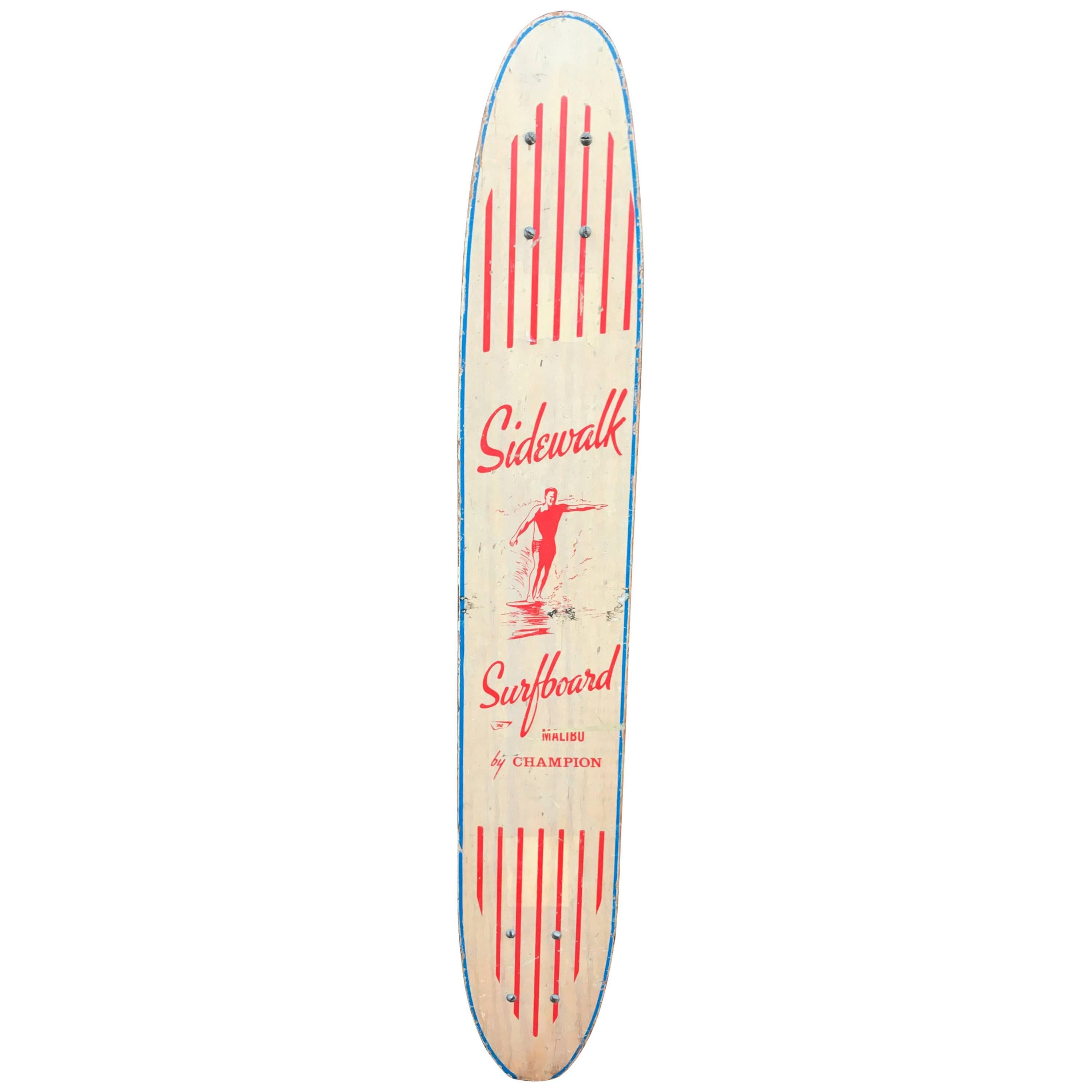 1960s Sidewalk Surfboard Malibu by Champion Longboard Skateboard Deck