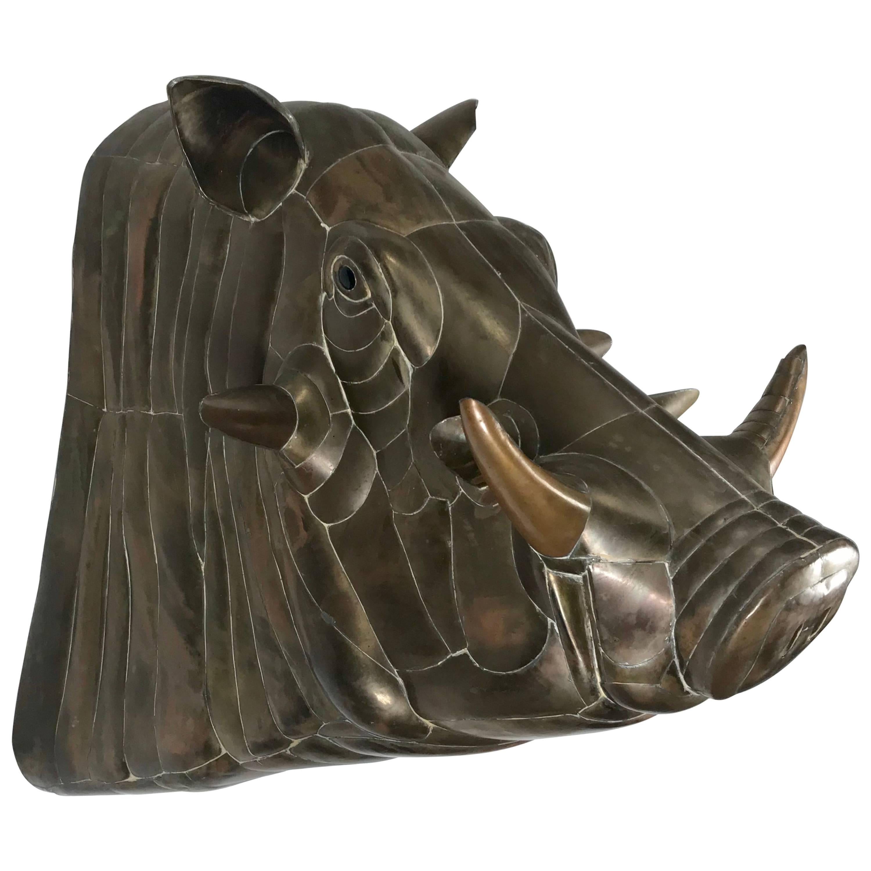 Monumental Sergio Bustamante Copper and Brass Warthog Wall Sculpture