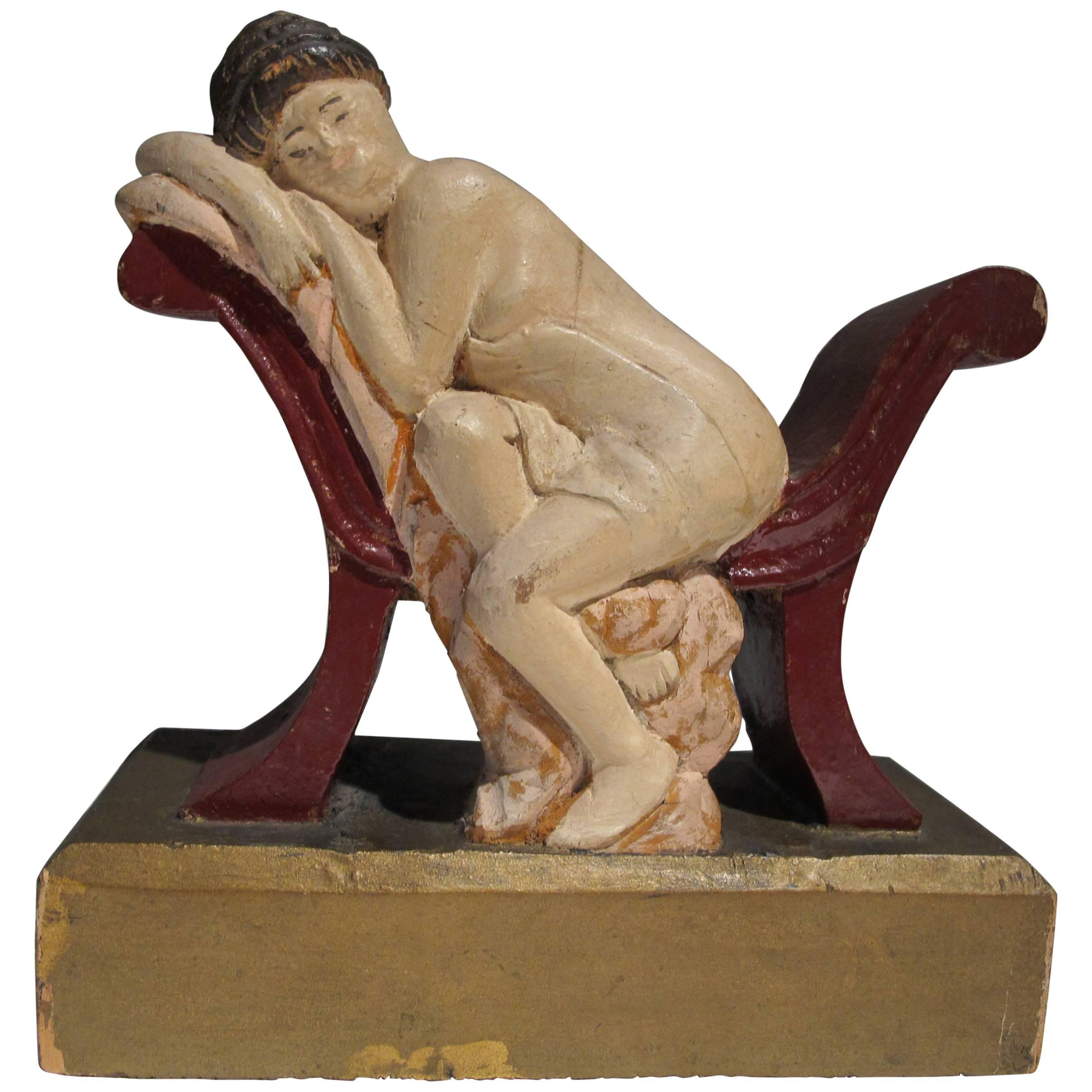 Carved Reclining Woman on Chaise Carved by Fred Alten