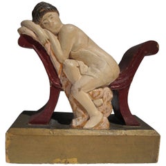 Vintage Carved Reclining Woman on Chaise Carved by Fred Alten