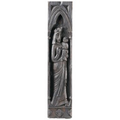 Victorian Monolith Wood Carving of Madonna and Child, Early 20th C. 