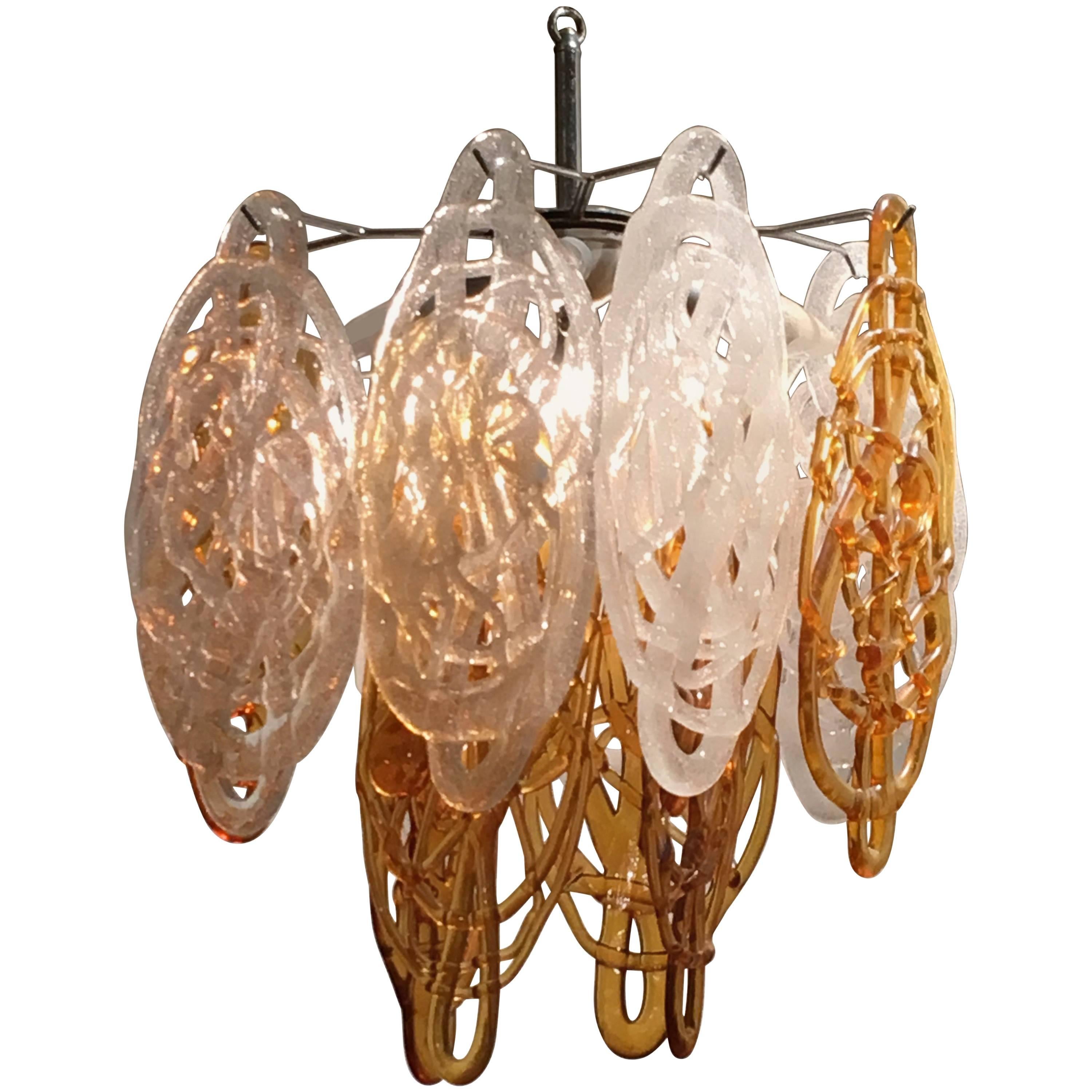 Lampe à suspension italienne en verre de Murano brun et blanc de Vistosi, Italie