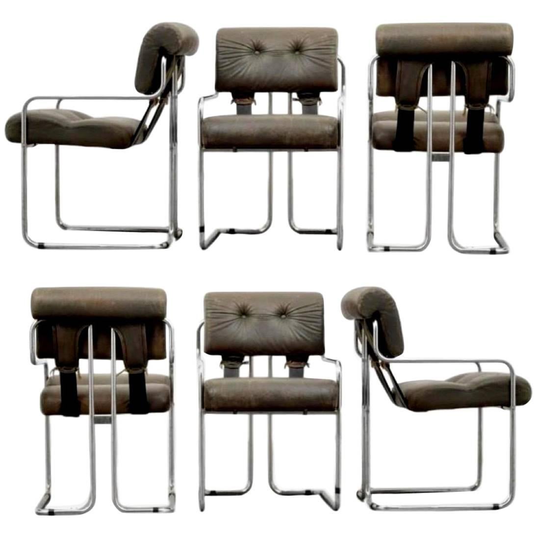 Six Tucroma Pace Chairs in Grey Leather by Guido Faleschini