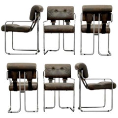 Six Tucroma Pace Chairs in Grey Leather by Guido Faleschini