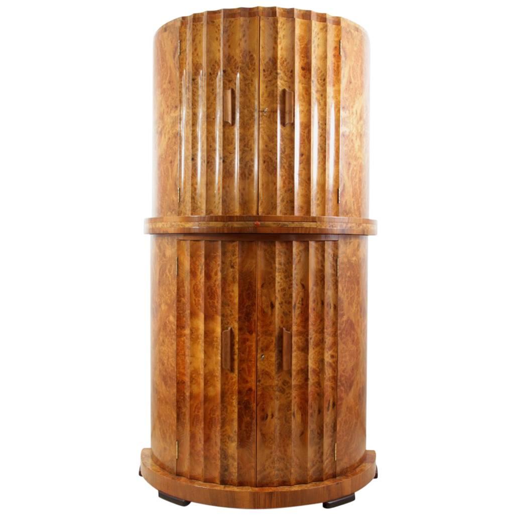 Art Deco Fluted Cocktail Cabinet in Burr Walnut by Epstein