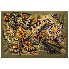 Original French embroidery Flowers Signed, 20th Century, France.