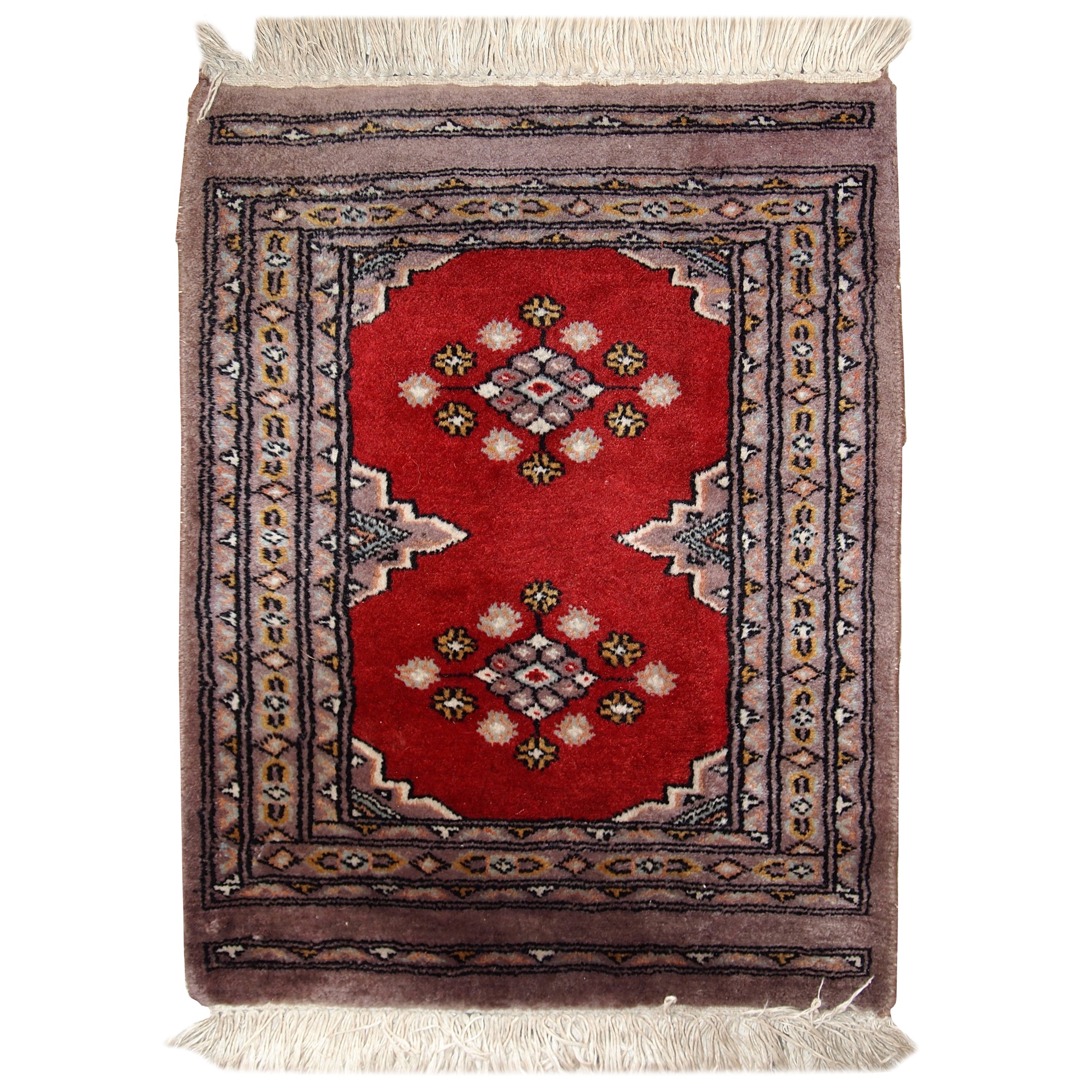 Handmade Vintage Distressed Uzbek Bukhara Rug, 1960s, 1C615 For Sale at