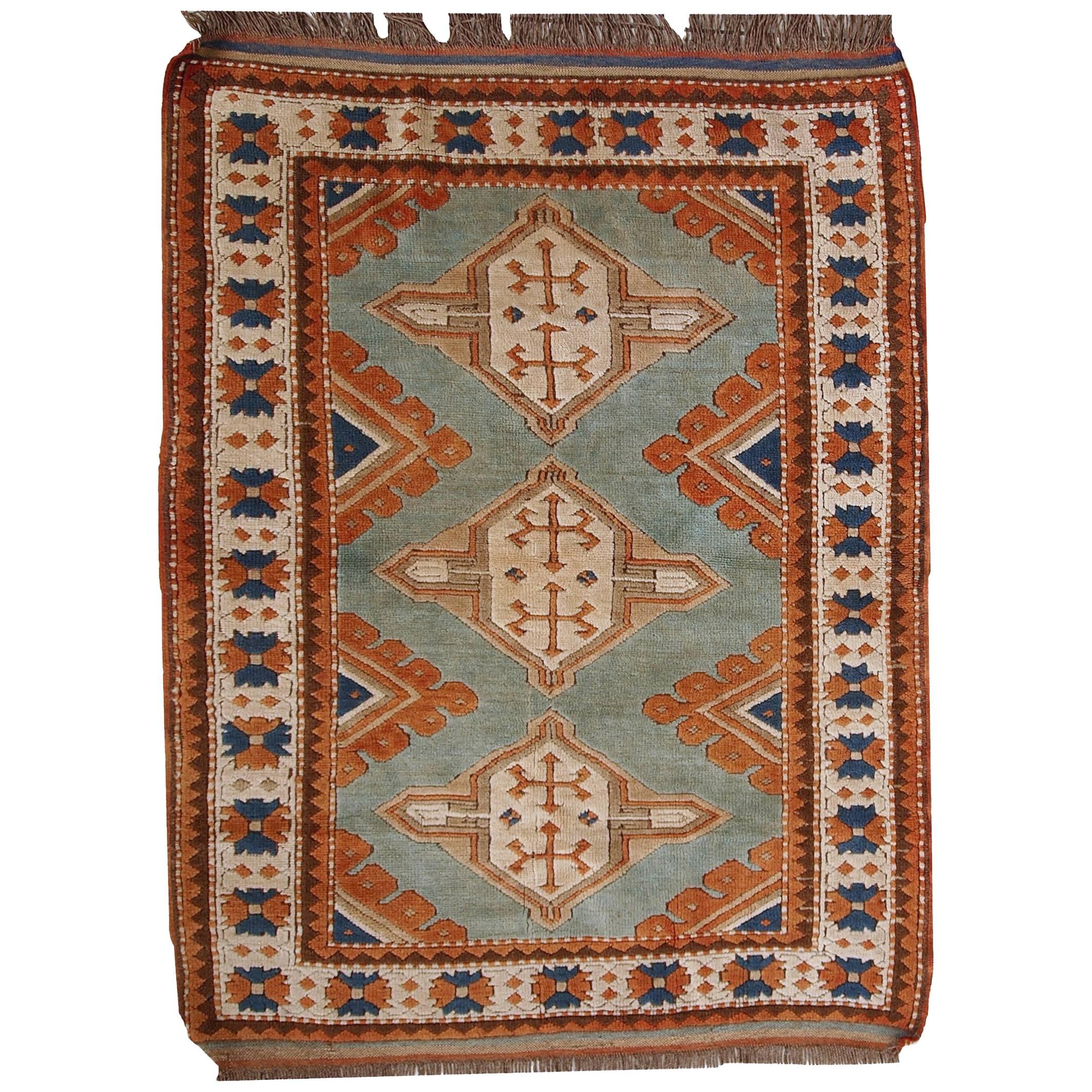 Handmade Vintage Caucasian Kazak Rug, 1970s, 1C324 For Sale