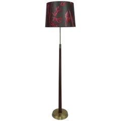 ASEA Brass Floorlamp with Mahogany Conical Pole with Carved Vertical Stripes