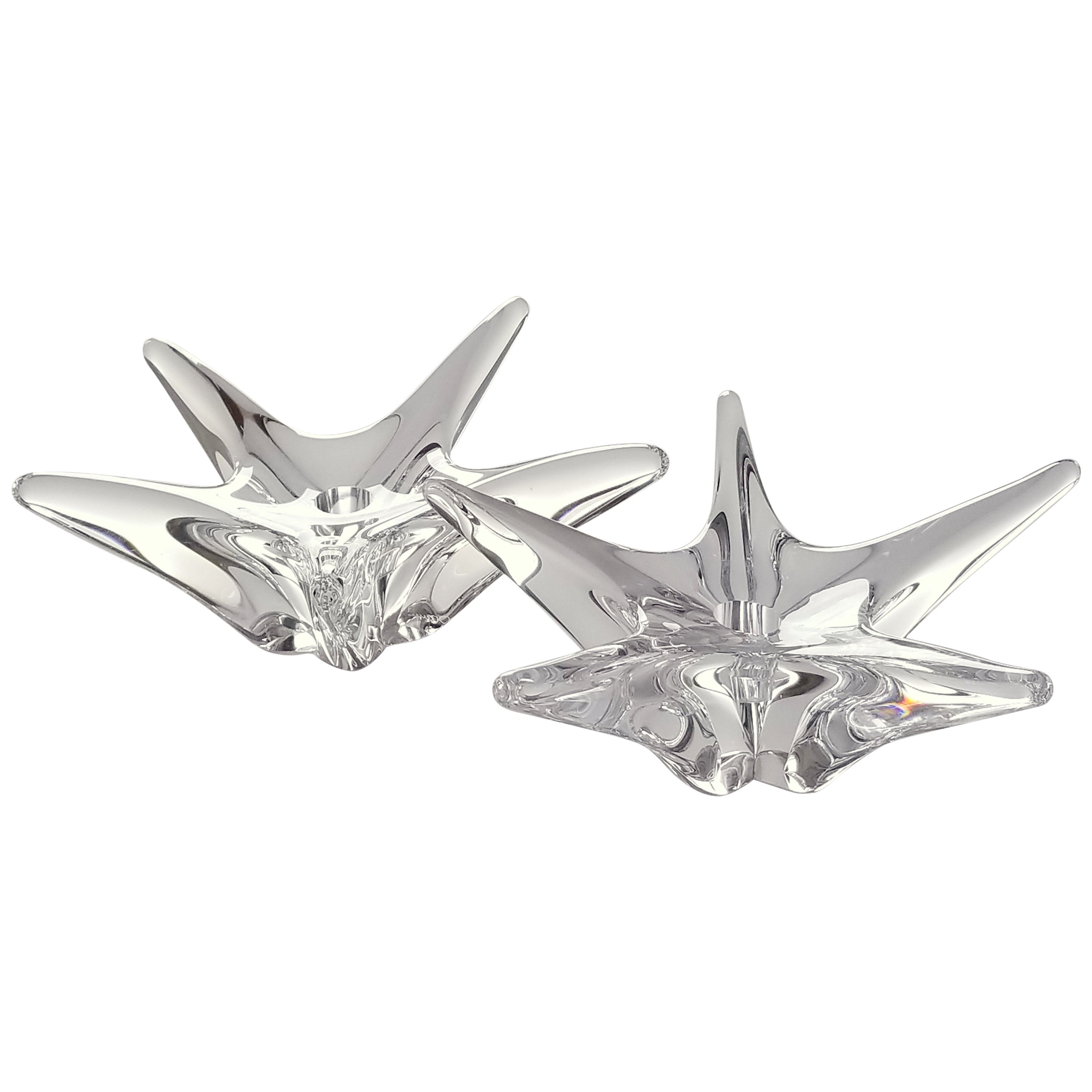 Vintage Pair of Lalique Crystal Candlesticks Candle Holders, France at