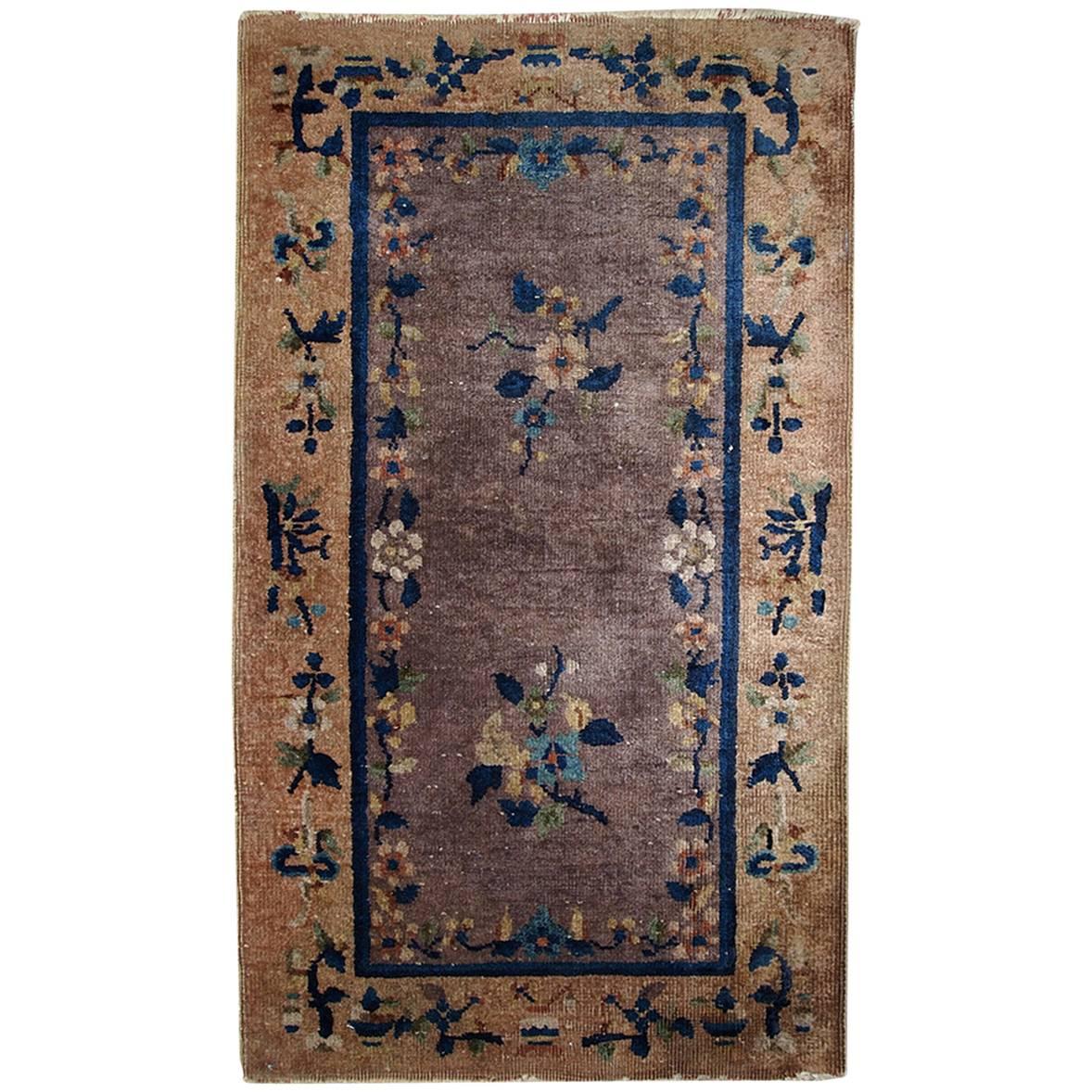 Handmade Antique Art Deco Chinese Rug, 1920s, 1C354 For Sale