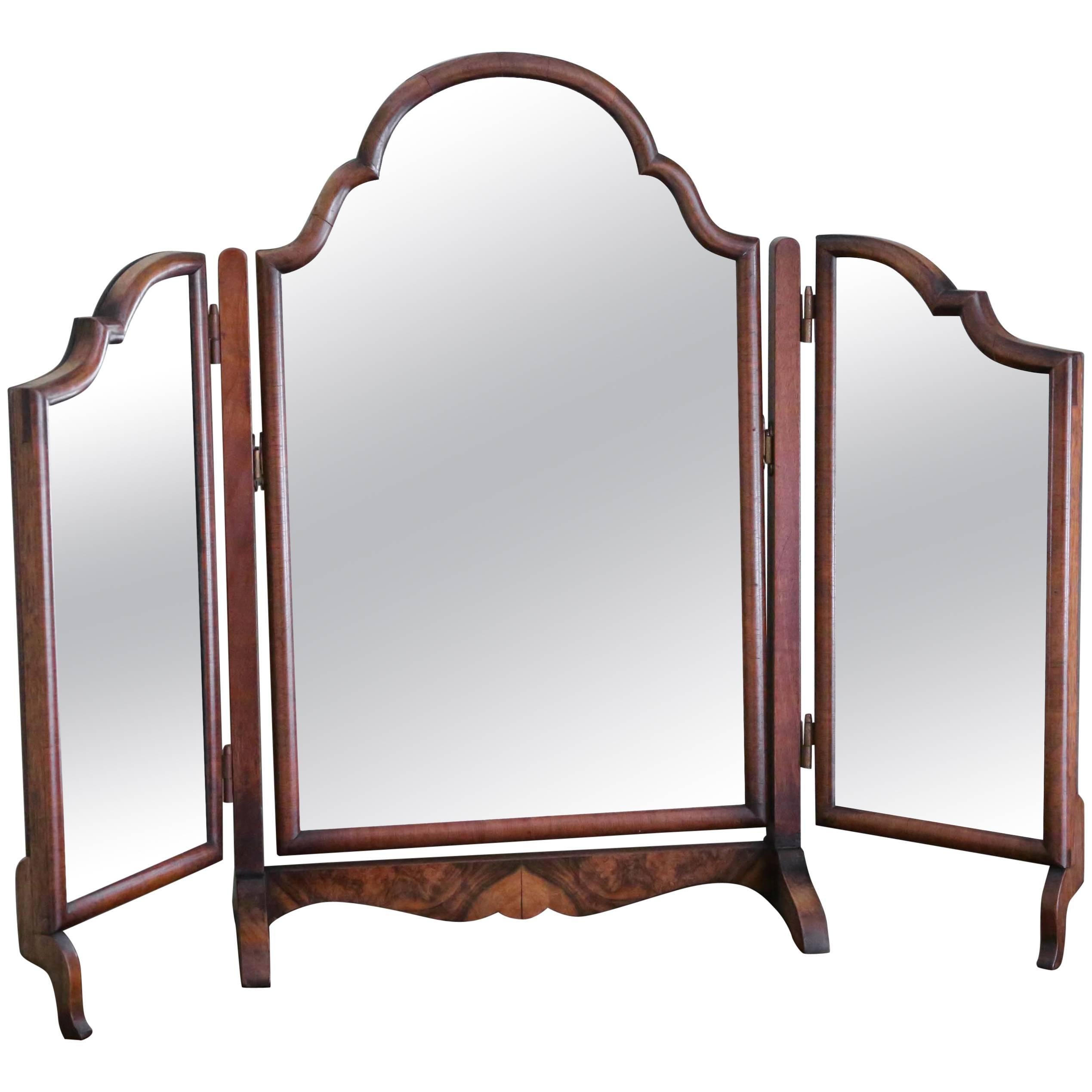 Antique Early 20c Walnut Dressing Table Triple Tryptich Mirror Toilet For Sale