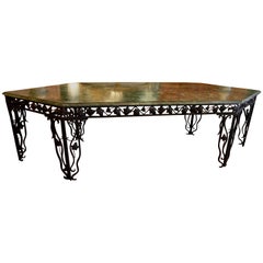 Garden or Interior Console in Sea Green Marble and Wrought-Iron, 1930s