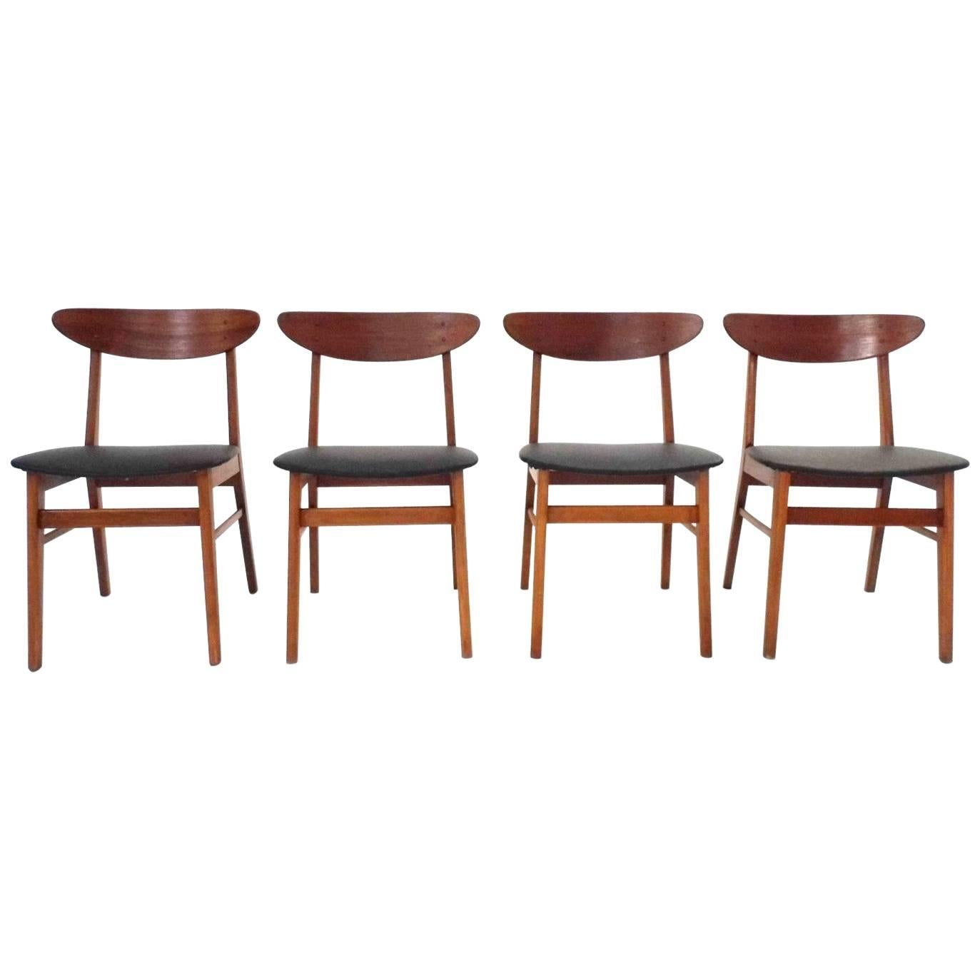 Set of Four Farstrup Teak and Beech Vinyl Dining Chairs Midcentury Chair, 1960s