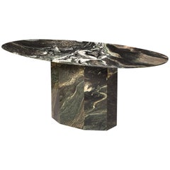 French Brown Green Black White Organic Marble Dining Table Desk, 1980s, France