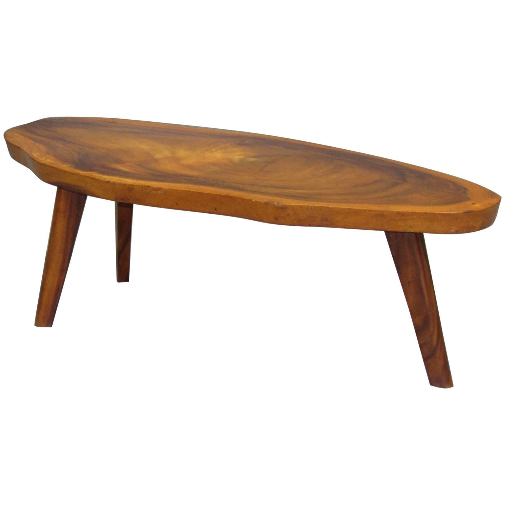 Solid Koa Wood Free-Form Live Edge Coffee Table, 1960s
