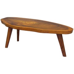 Solid Koa Wood Free-Form Live Edge Coffee Table, 1960s