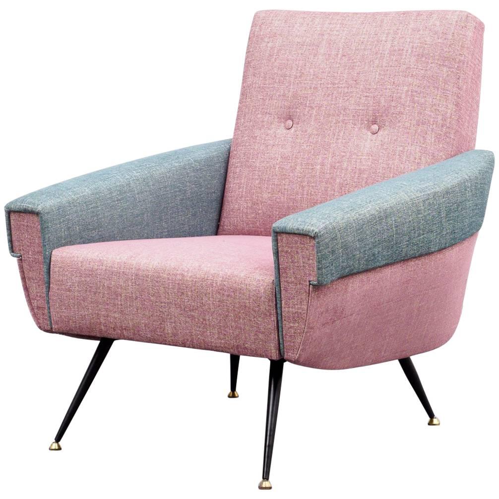 Elegant Two-Colored 1950s Armchair, Reupholstered For Sale
