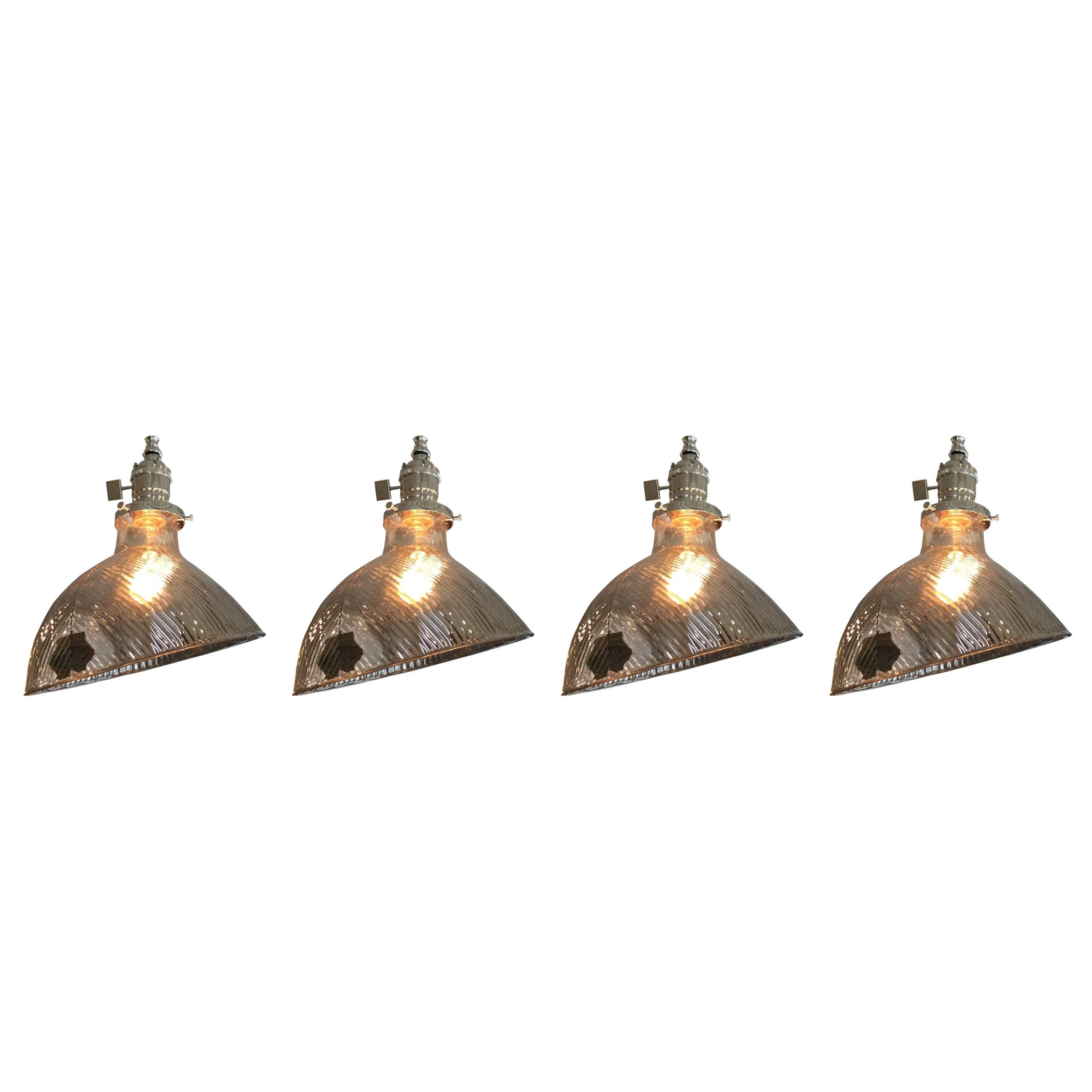 Four Mercury Glass Industrial Pendant Shade Lights For Sale