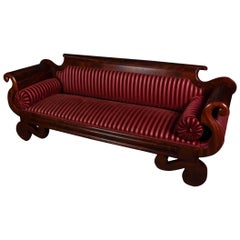 Antique Joseph Meeks & Co. Flame Mahogany Classical Empire Sofa, 19th Century