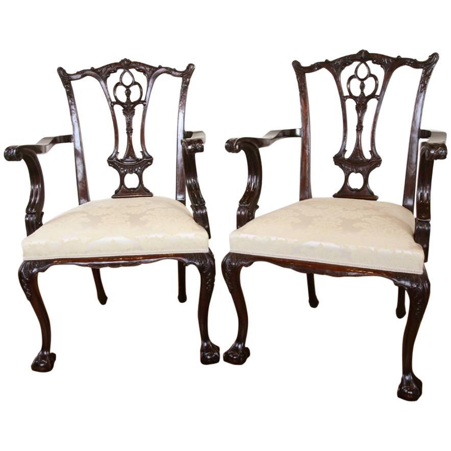 Pair of Mahogany Chippendale Style Carvers For Sale
