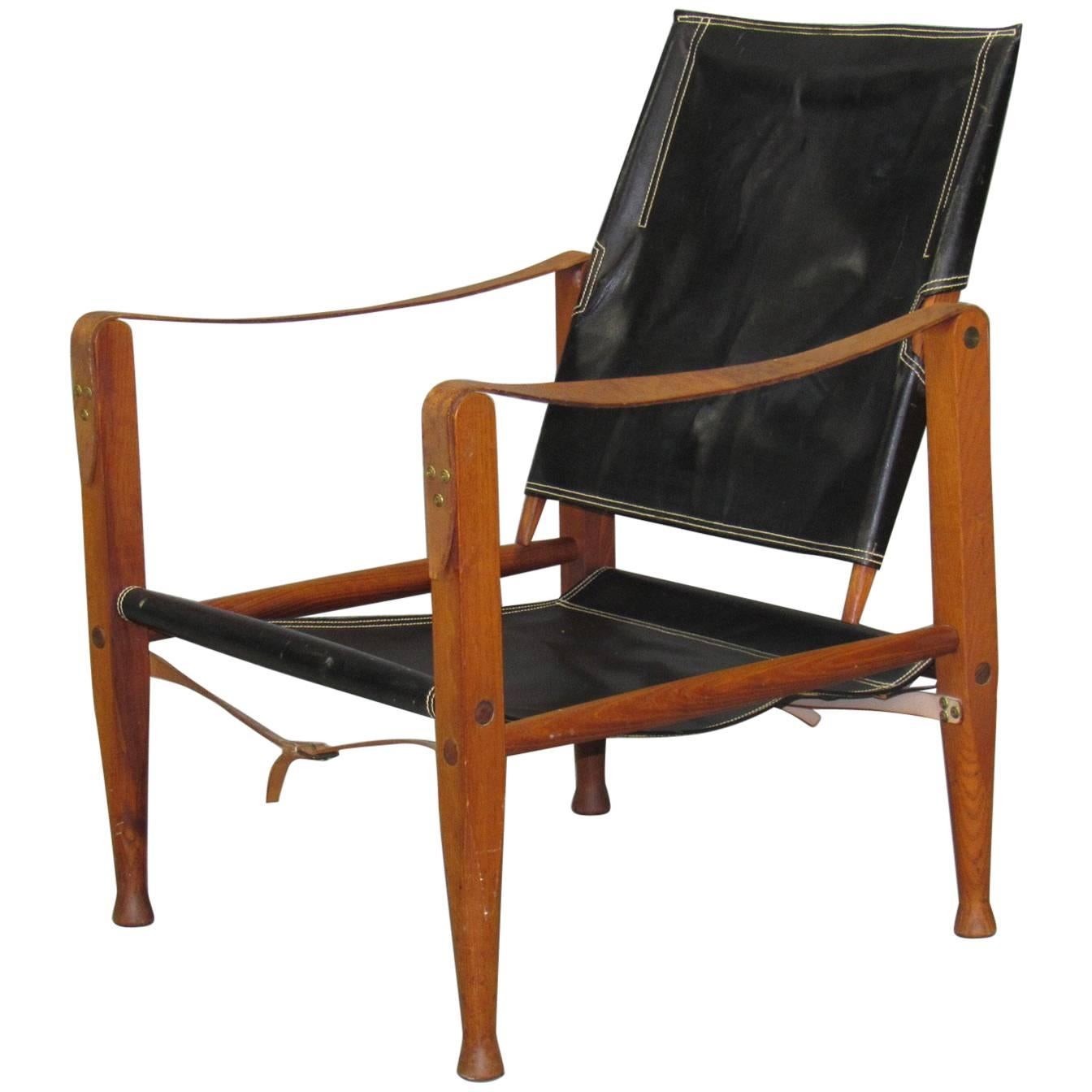 Black Leather Safari Chair by Kaare Klint for Rud Rasmussen For Sale