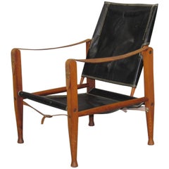 Chaise Safari en cuir noir de Kaare Klint pour Rud Rasmussen